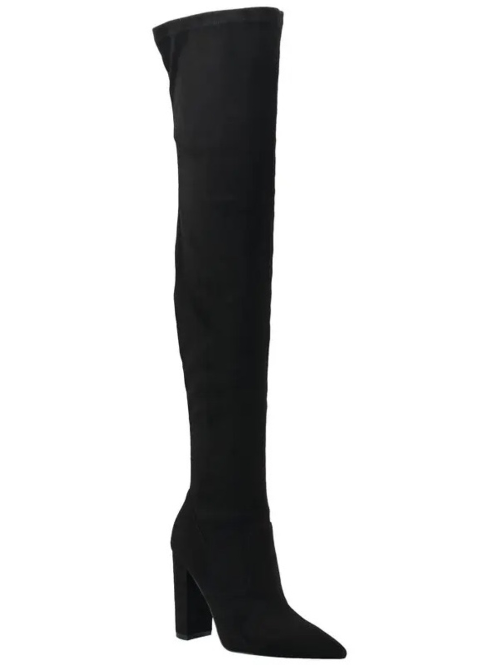 Over-the-Knee Black Suede Block Heel Boots - Women Guess